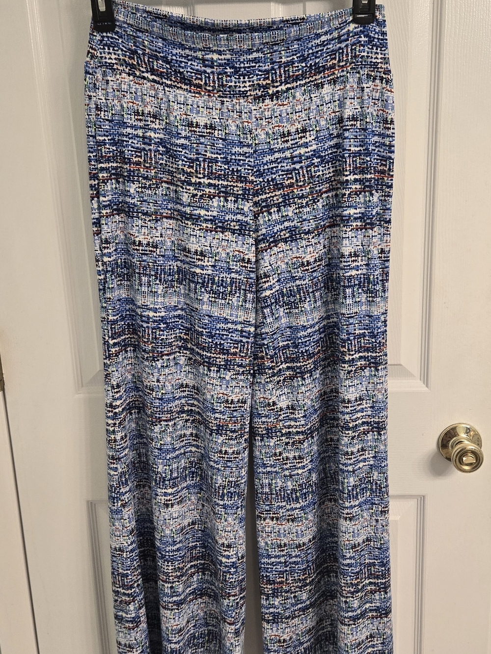VTG Newport News Blue Abstract Mosaic Knit Wide Leg Palazzo Pants Size M